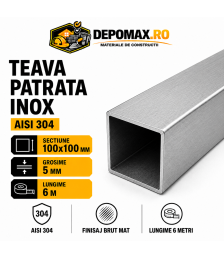 Teava patrata inox AISI 304, 100 x 100 x 5 mm, 6 metri